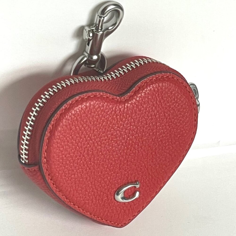 Coach Heart Coin Purse Keychain Red Bag Charm Earbud Case Leather CP406 - Picture 1 of 10